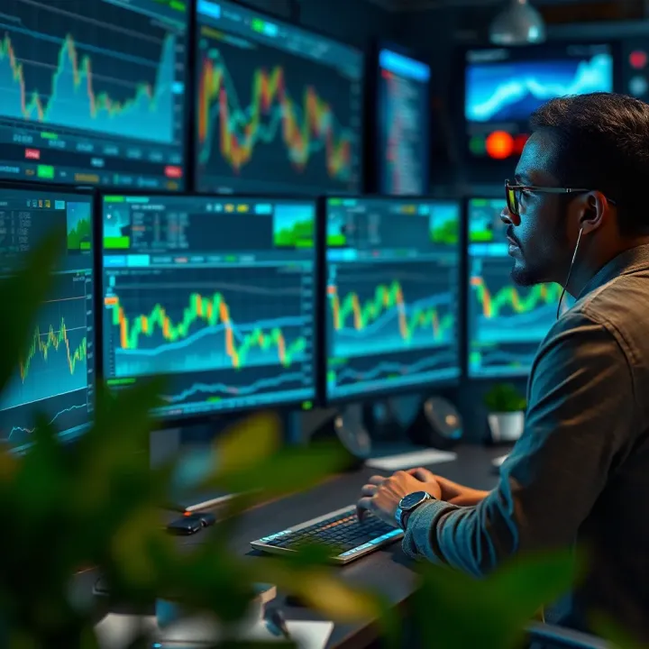 South African trader analyzing forex charts on multiple screens