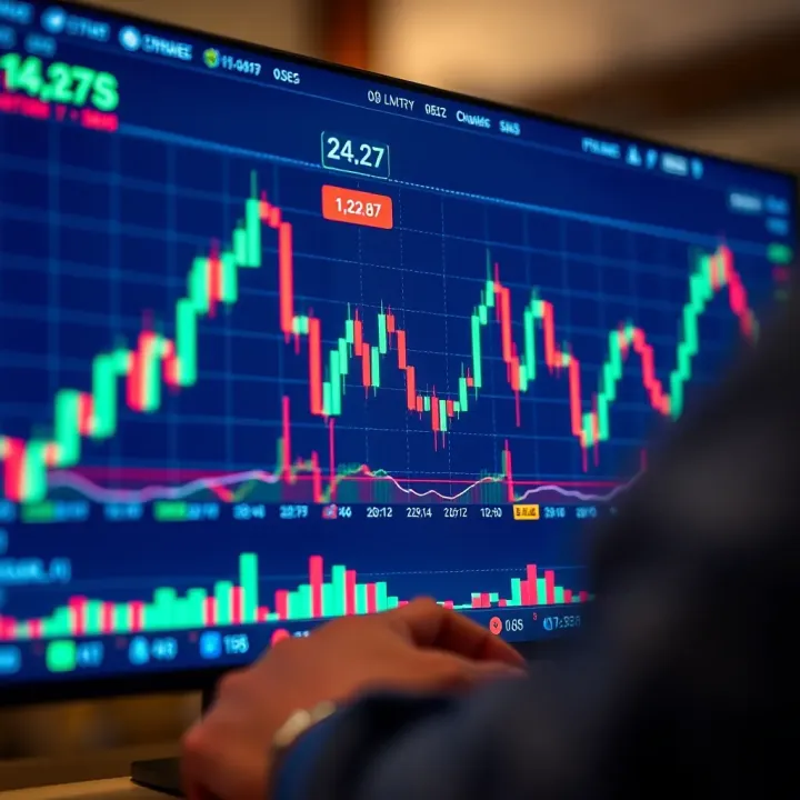 Graph showing forex market trends with candlestick patterns and volume bars