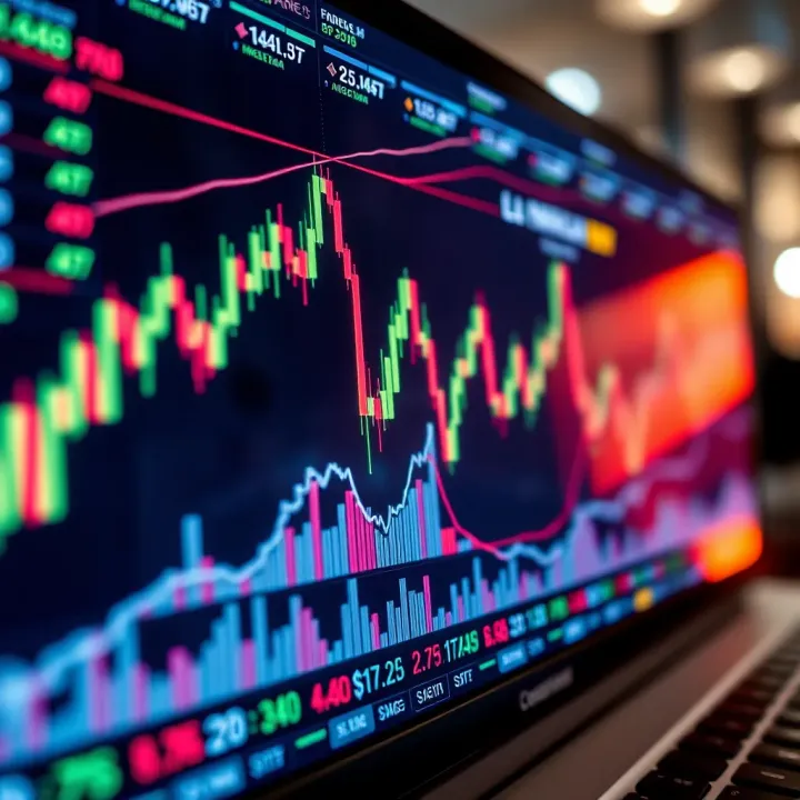 Illustration of a digital forex trading bot interface showing currency charts and automated trade signals