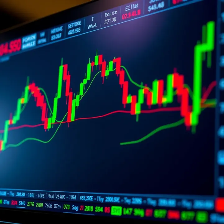 Graph showing forex trading simulator interface with candlestick charts and currency pairs