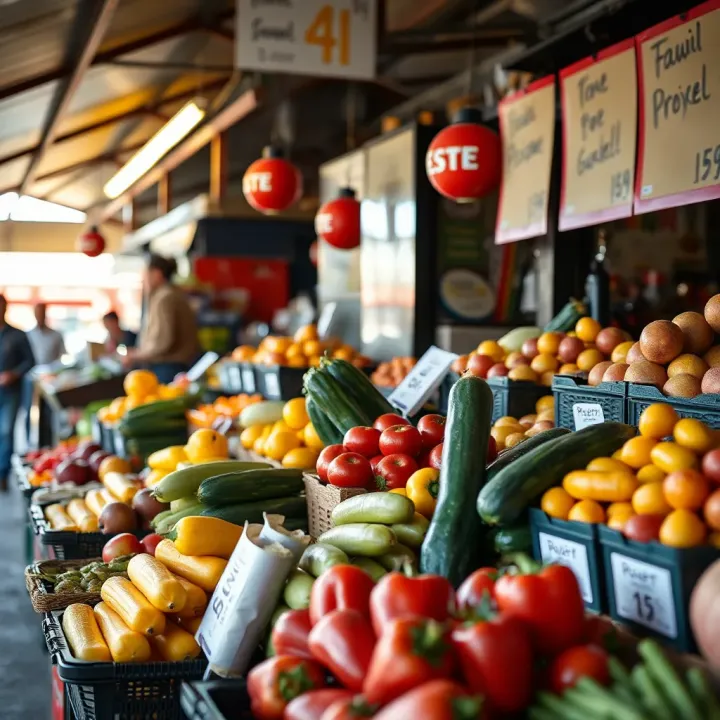 Fresh fruits and vegetables displayed at a Somerset West market stall under natural daylight