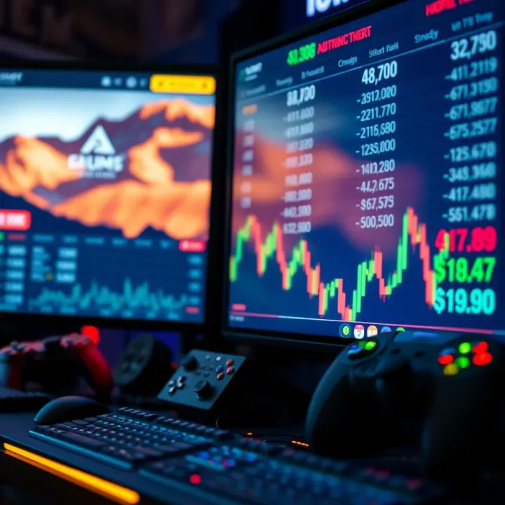 Digital screen displaying fluctuating game prices during active trading hours