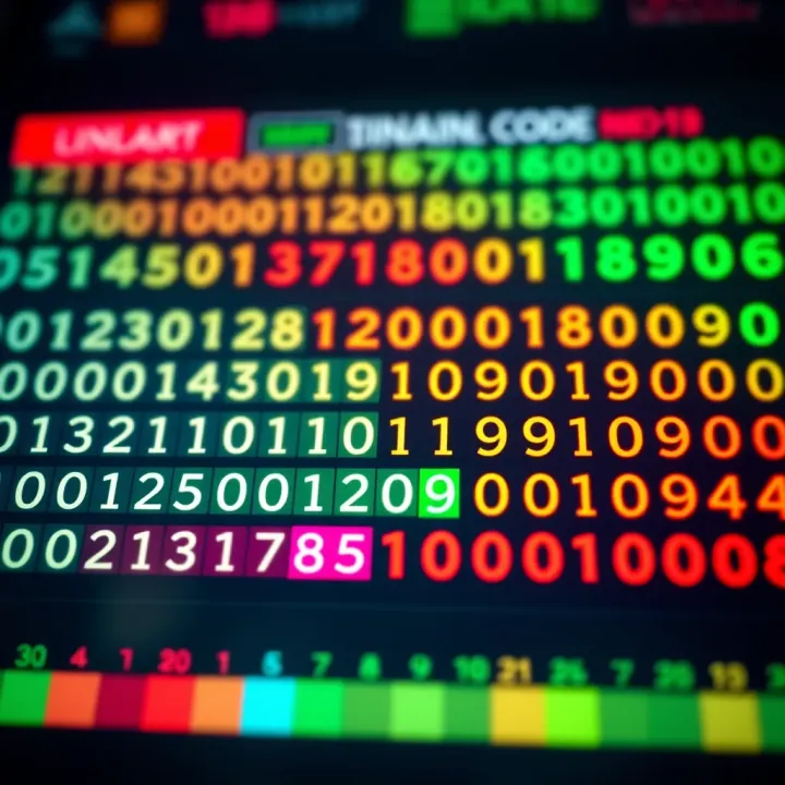 Diagram showing hexadecimal digits converting to binary code using colored blocks