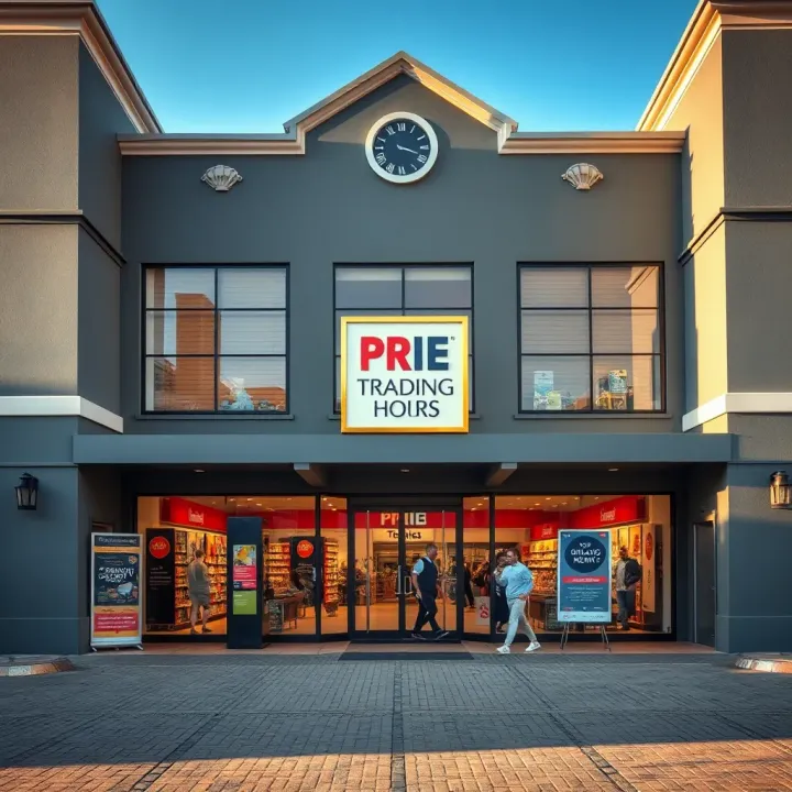 Front entrance of Highland Mews in Witbank with shops and shoppers during the day