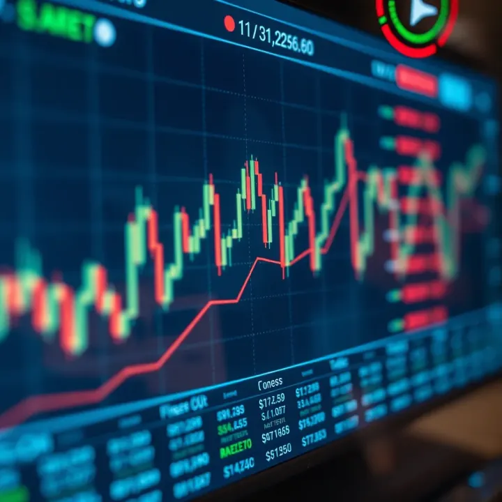 Graph showing currency exchange rates fluctuating on a digital trading platform