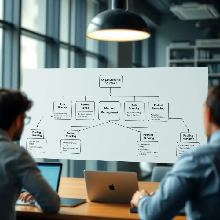 Organizational Structure of a Risk Management Team Diagram showcasing the hierarchy and interaction among different roles within a risk management team