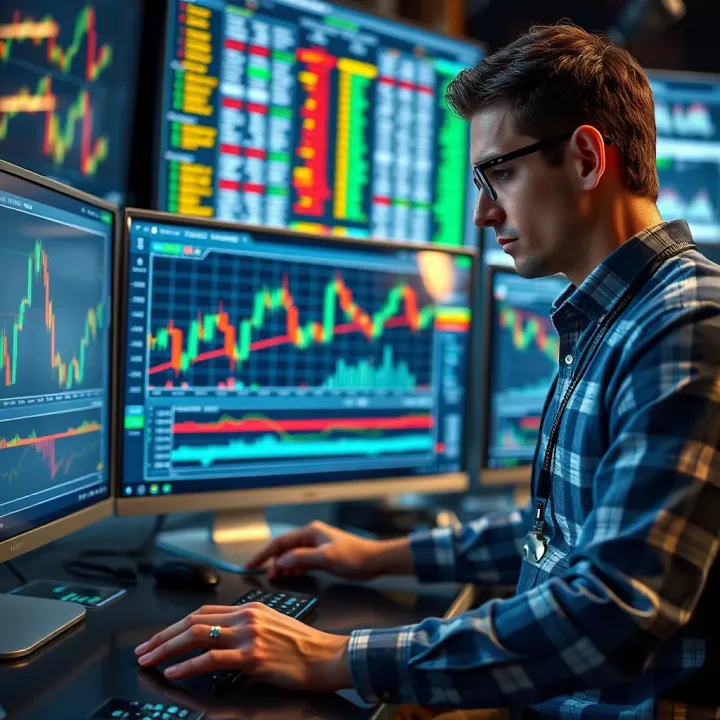 Illustration of a trader analyzing forex charts with risk management tools
