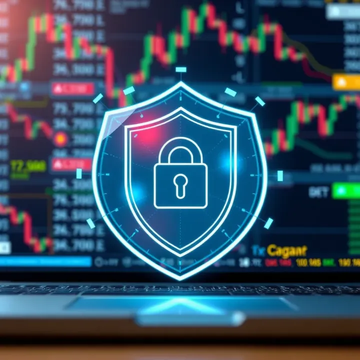 Security Measures for Safe Forex Trading Illustration of a secure digital shield representing safety and security in online forex trading
