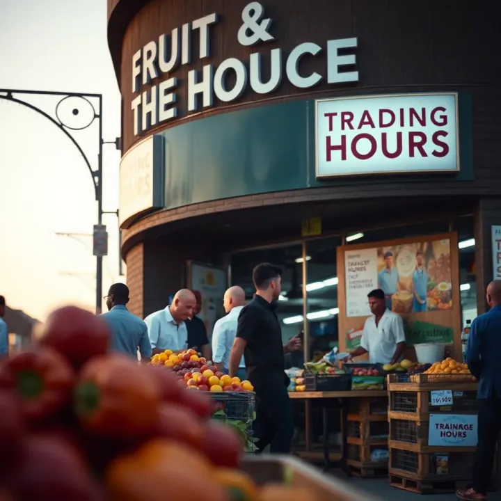Fruit and vegetable store front with visible trading hours sign during daytime in Polokwane