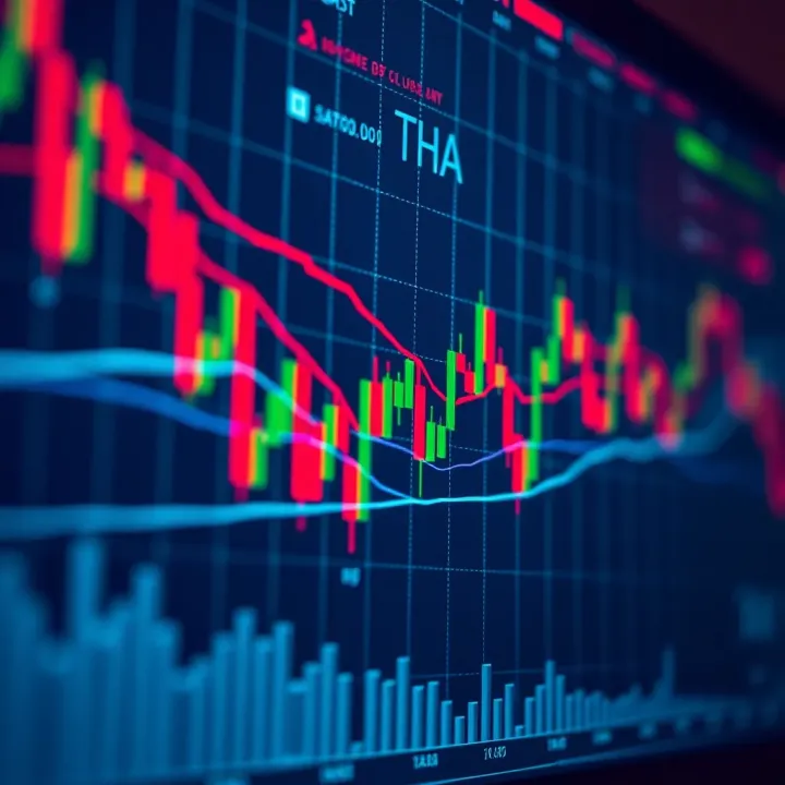Graph showing forex currency pairs with rising and falling trend lines on a trading screen