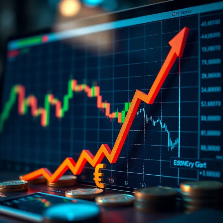 Graph showing upward trend and currency symbols representing forex trading growth