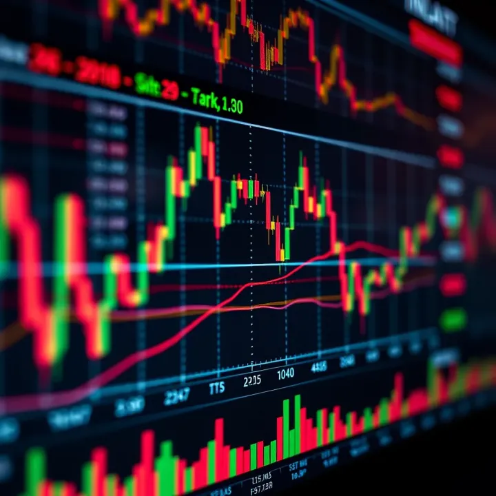 Chart showing forex market trends with candlestick patterns and technical indicators