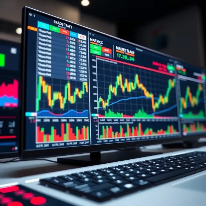 User interface of forex trading system software displaying charts and market data