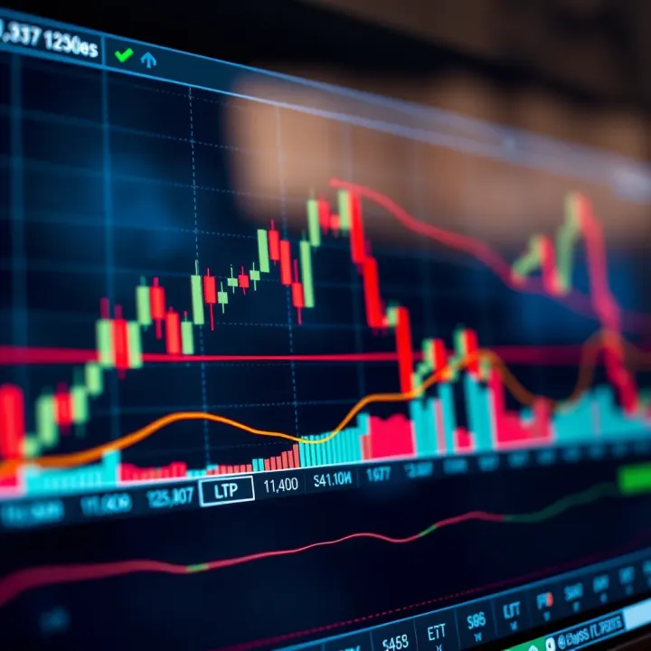 Forex trading chart displaying candlestick patterns and trend lines