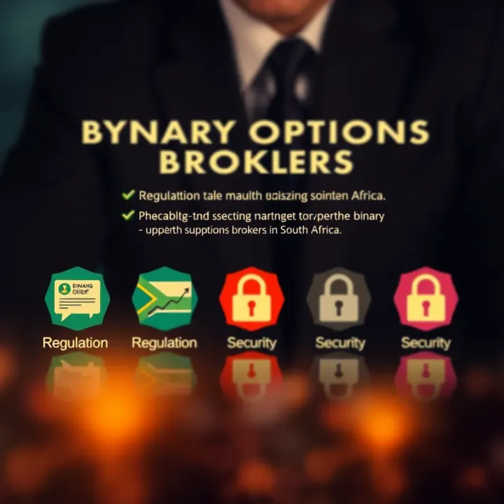 Graphic showing checklist of criteria for selecting trustworthy binary options brokers in South Africa with icons representing regulation and security
