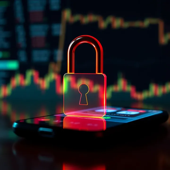 Secure digital lock icon over a smartphone illustrating data protection and secure trading environment in South Africa