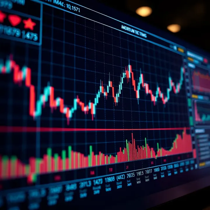 Graph showing AI algorithms analyzing stock market trends on a digital interface