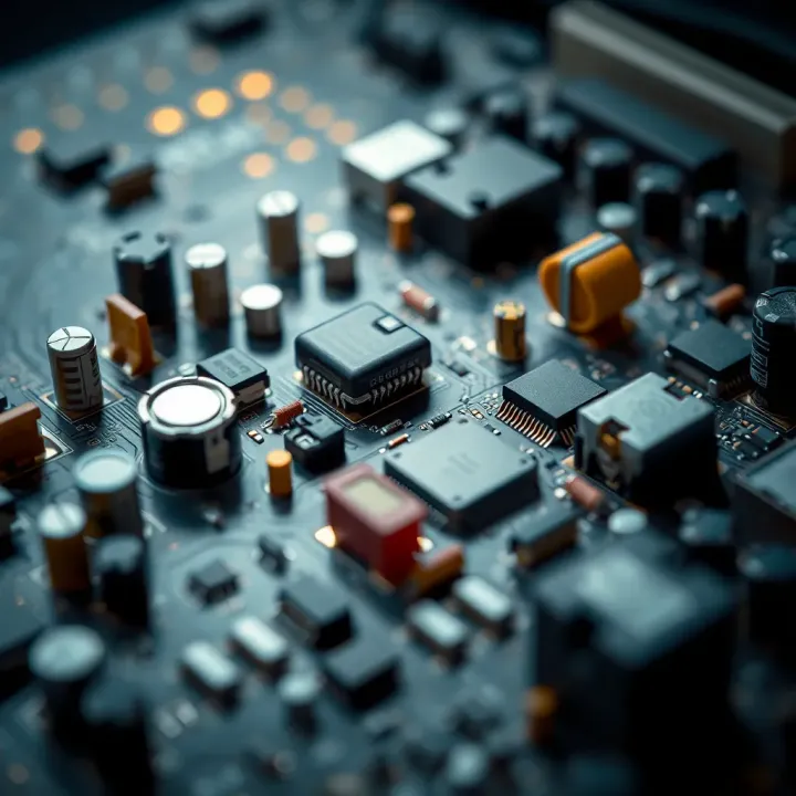Circuit board showcasing components used in digital electronics and computing