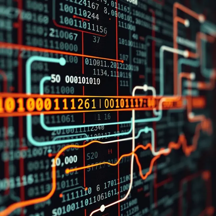 Graphic showing the flow of encoding and decoding information through binary systems in digital communication
