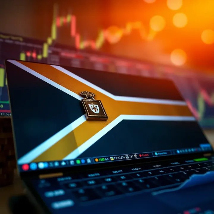 Conceptual graphic of a secure online trading platform with South African flag elements