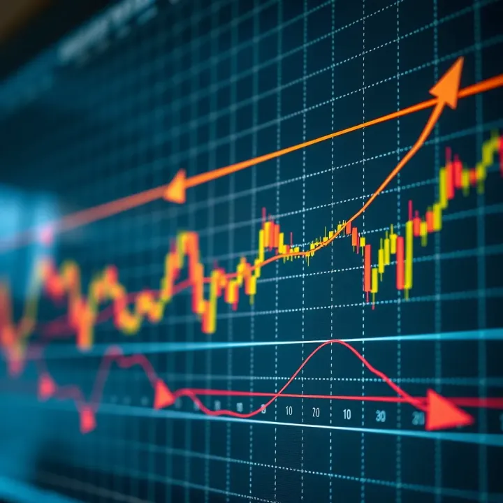 Line graph depicting currency exchange rate trends with key technical indicators marked for analysis