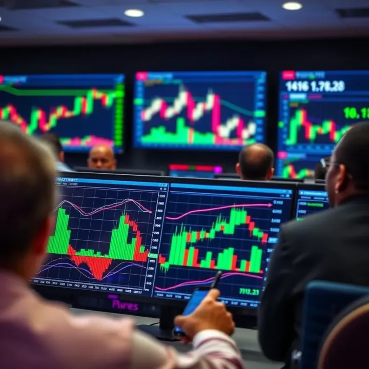 Close-up of financial graphs and charts displayed during a forex seminar in Durban