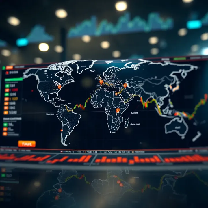 World map highlighting major forex trading session time zones with market centers