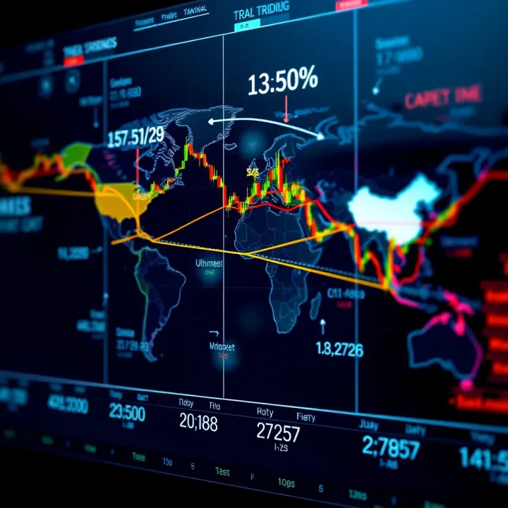 Global forex market trading sessions displayed on a world map highlighting key regions and time zones