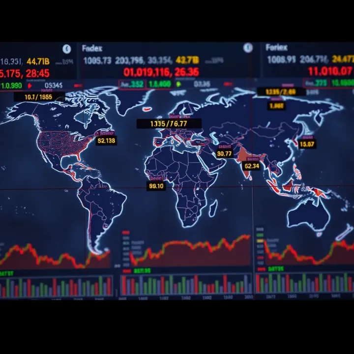 Global forex trading sessions highlighted on a world map showing their active periods and time zones