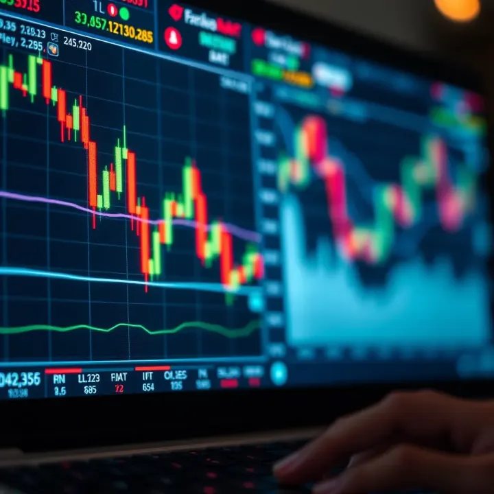 Graphical representation of currency exchange trends and trading indicators on a digital platform