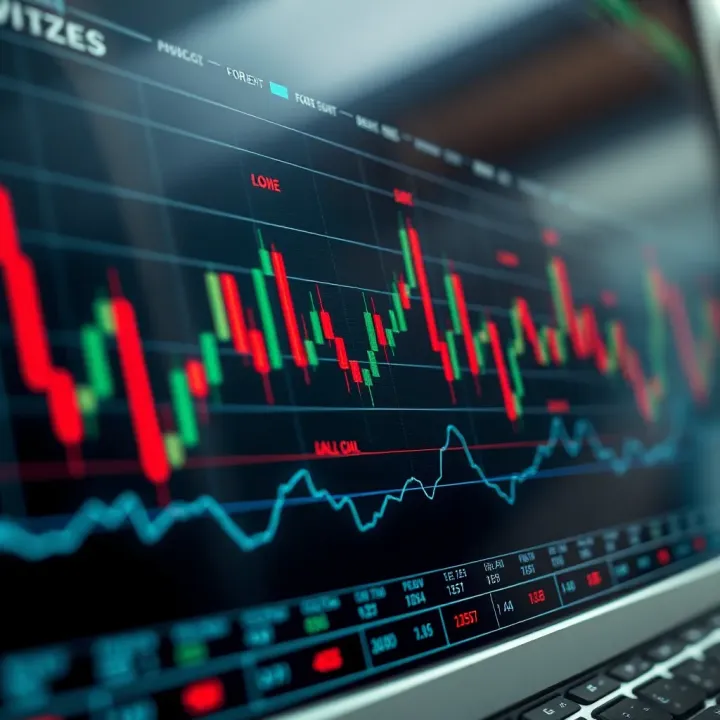 Graph showing fluctuating forex currency values with highlighted signal points for trading decisions
