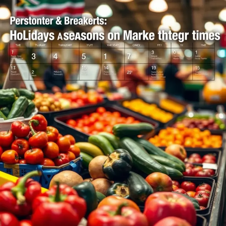Calendar highlighting various holidays and seasonal changes affecting trading schedules in South Africa's produce markets