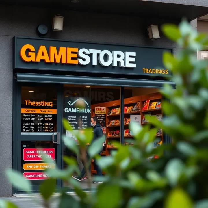 Exterior view of a game store in Paarl with operating hours displayed on the door