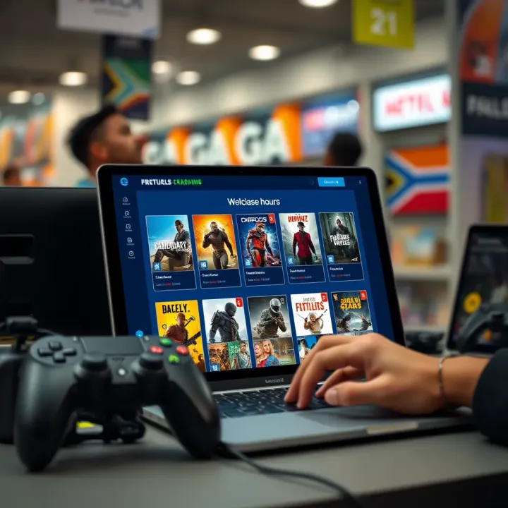 Online shopping interface showing game products available 24/7 from South African retailers