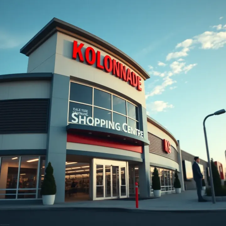 Exterior view of Kolonnade Shopping Centre with clear sky during daytime