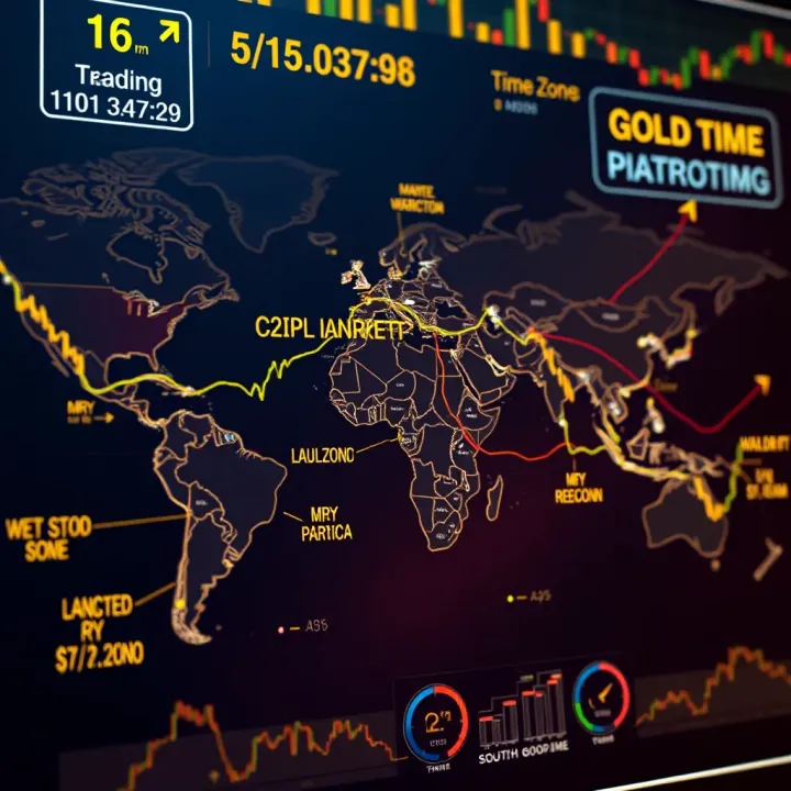 World map highlighting major global gold trading markets across different time zones