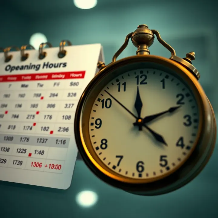 Clock showing typical opening hours alongside a calendar indicating appointment scheduling