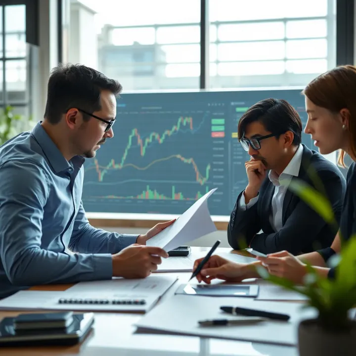 Business team analyzing charts and data to evaluate potential risks