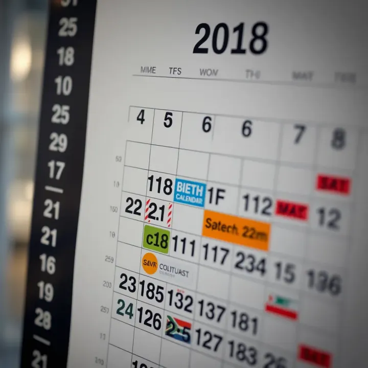 Calendar with highlighted dates representing financial events