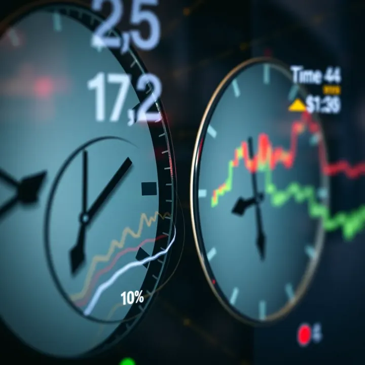 Impact of Time Zones on Stock Market Trading Hours Clock faces illustrating different time zones alongside market opening and closing times