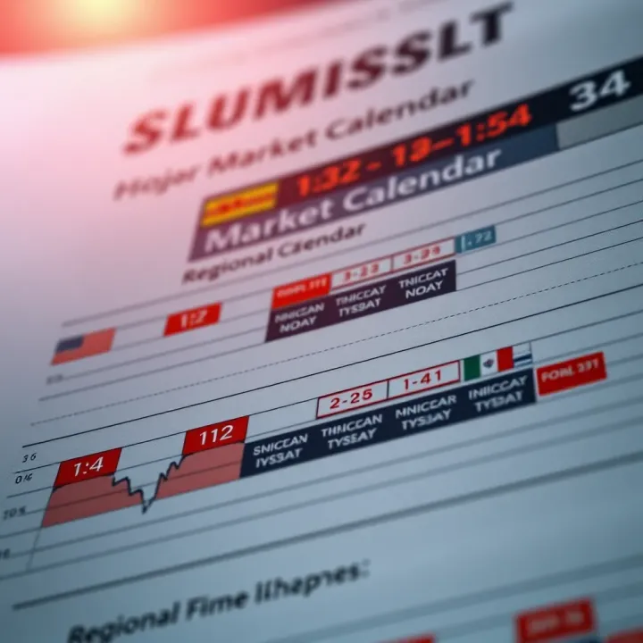 Detailed economic calendar displaying key dates and events with regional market impacts and indicator timings