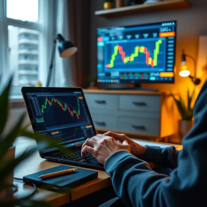 Person using a laptop to watch educational forex trading videos at home