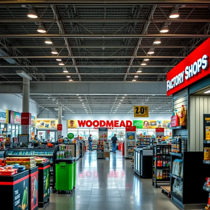 Shopping aisles inside Woodmead Factory Shops showcasing variety of products and store layouts
