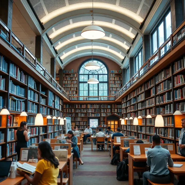 Inside Wynberg Library with bookshelves and visitors reading