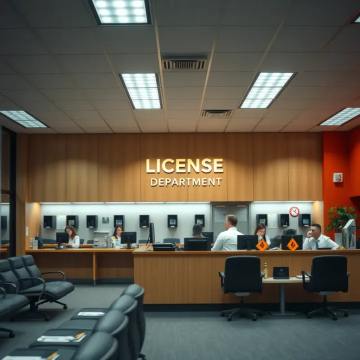 Interior of the license department with waiting area and service counters